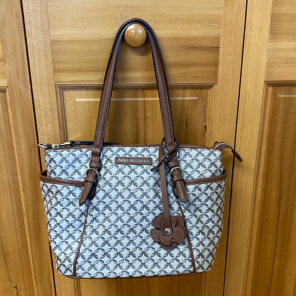 Dana Buchman Khaki Jacquard “Cherry Tote” Crossbody Satchel